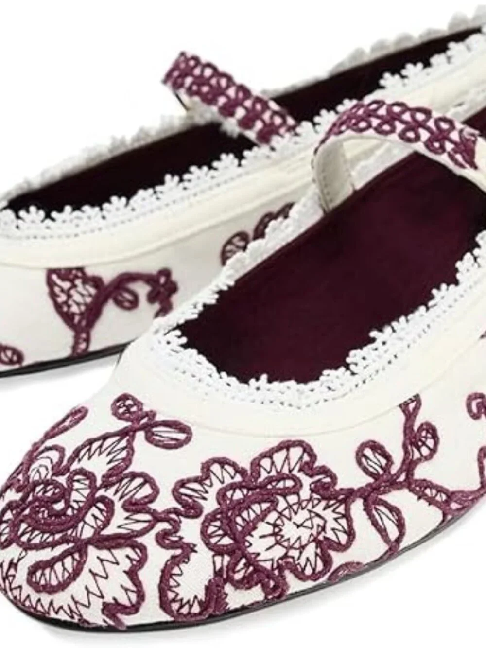Women's Violet Floral Mesh Ballet Flats Strap Round Toe Slip On Dressy Shoes